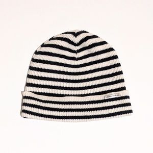 Black & White Stripe Beanie - 100% Cotton Rib Knit